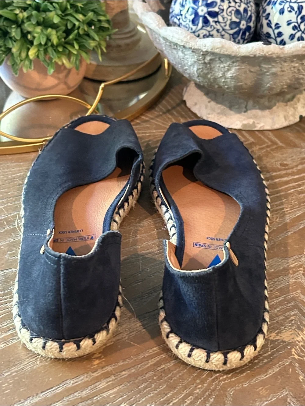 Verbenas Navy Blue Suede Espadrille Peep-Toe Flats Made In Spain size 39 Women